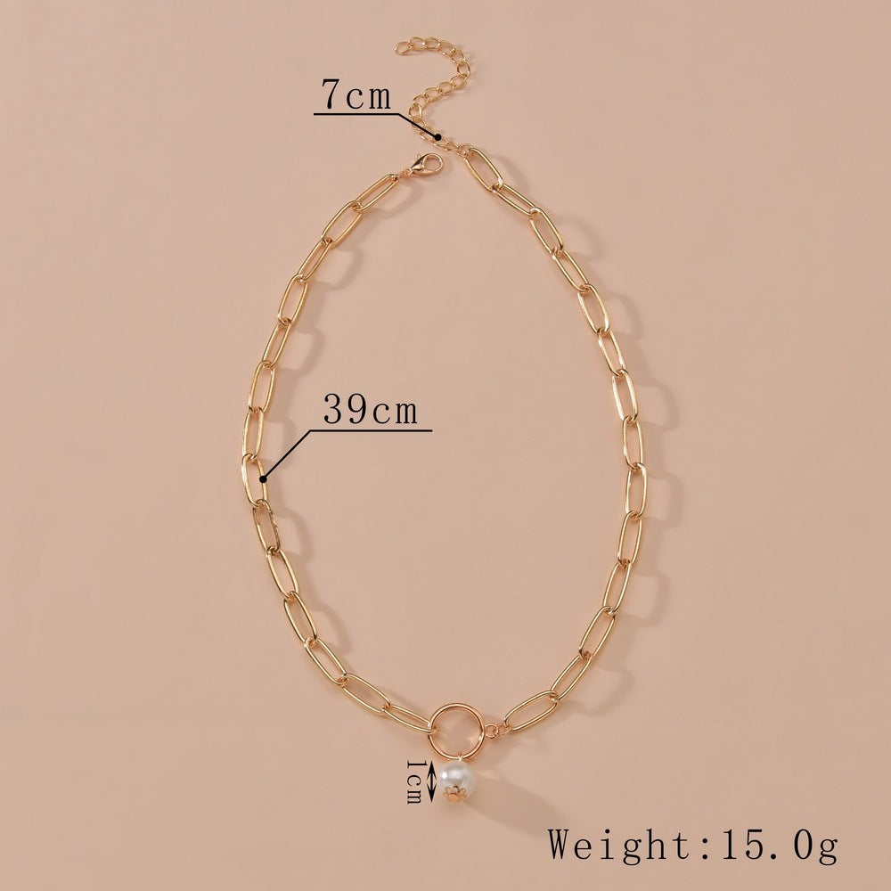 Hoop And Pearl Pendant Metal Clavicle Chain Necklace
