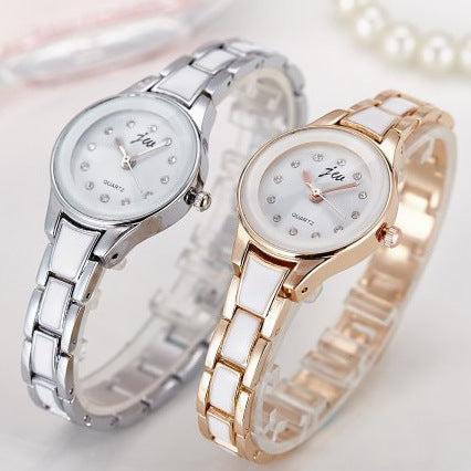 Imitation ceramic steel band ladies watch