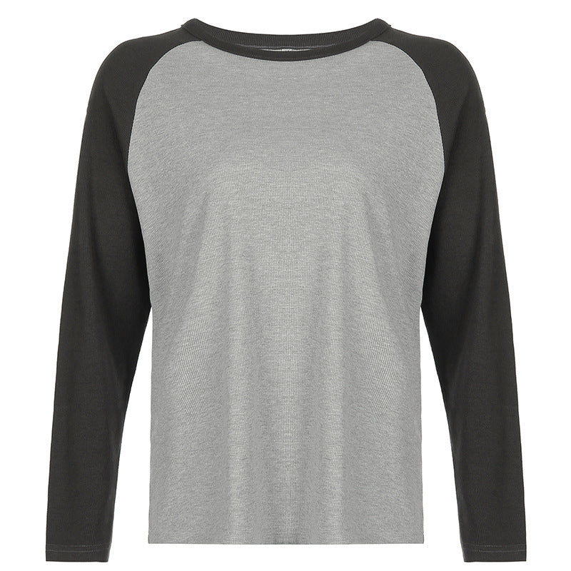 Round Neck Long-sleeved T-shirt Loose Casual Pullover Tops For Women