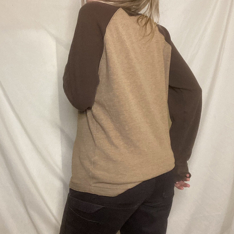 Round Neck Long-sleeved T-shirt Loose Casual Pullover Tops For Women