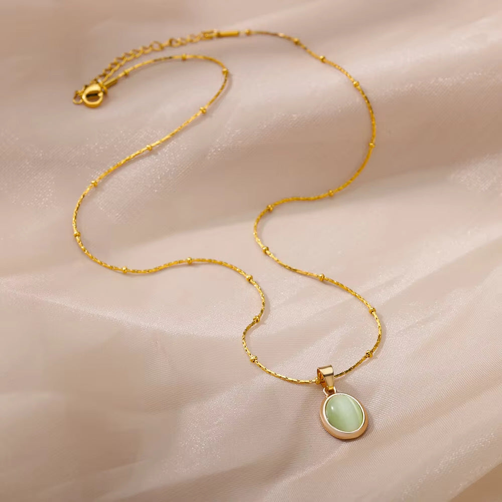 High-grade Oval Cat's Eye Pendant Titanium Steel Necklace