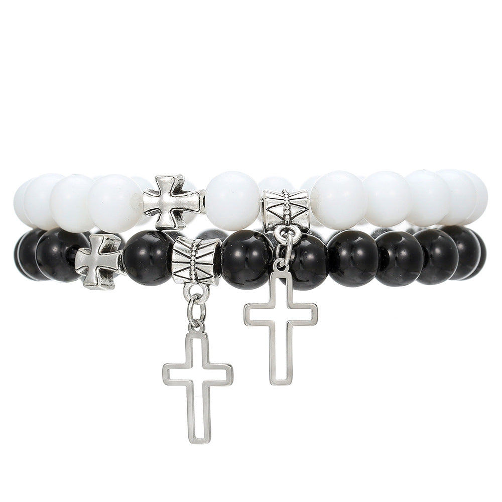 Women's Cross Friendship Couple Bracelet Glass Beaded Bracelet