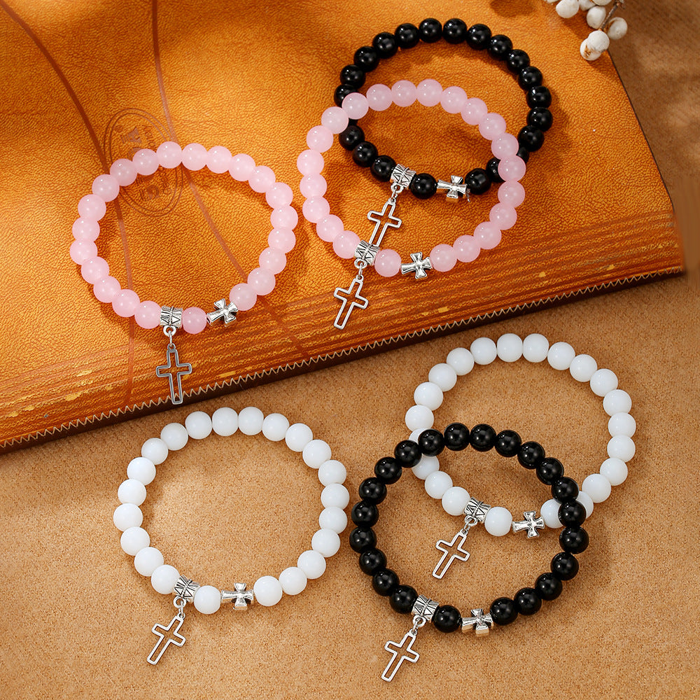 Women's Cross Friendship Couple Bracelet Glass Beaded Bracelet