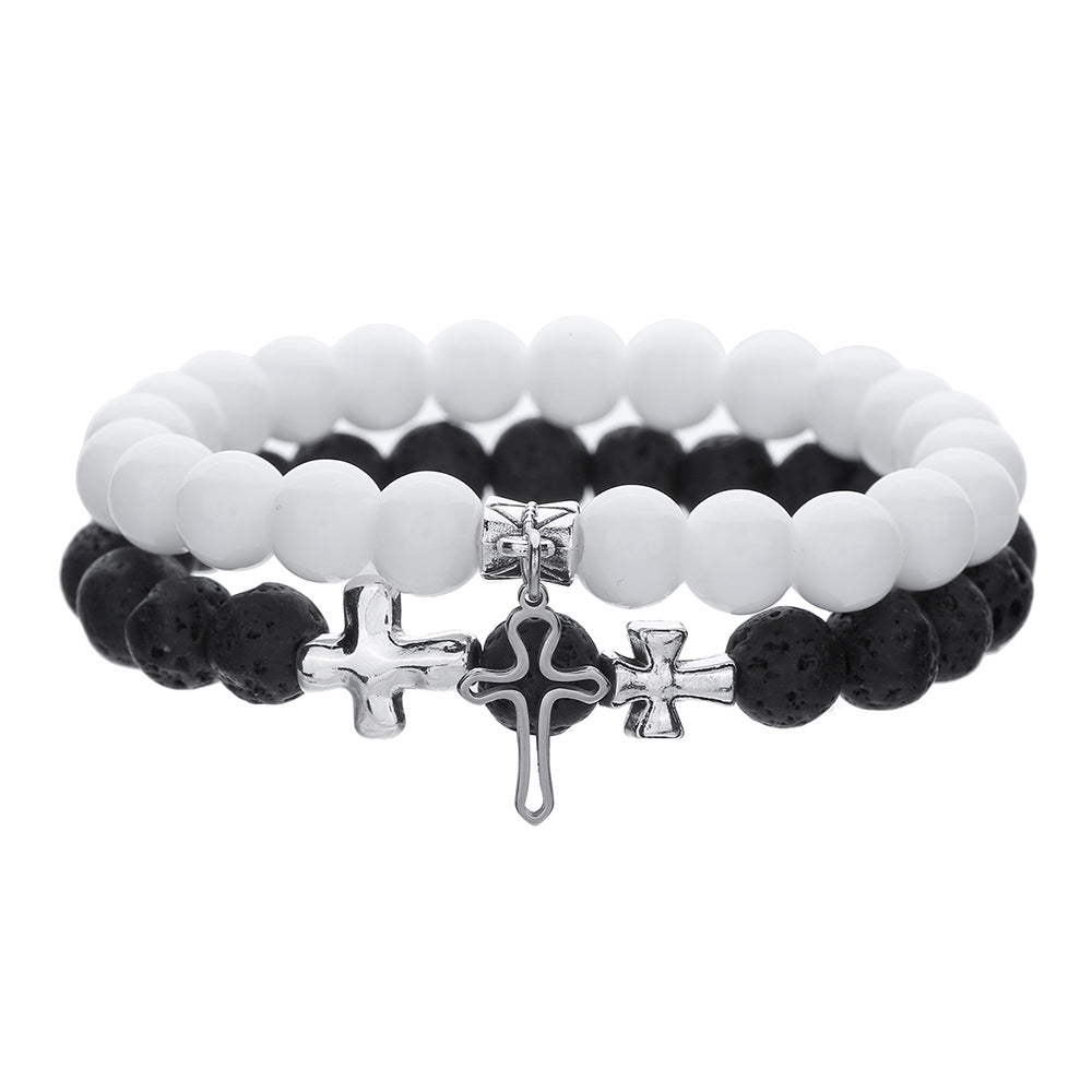 Women's Cross Friendship Couple Bracelet Glass Beaded Bracelet