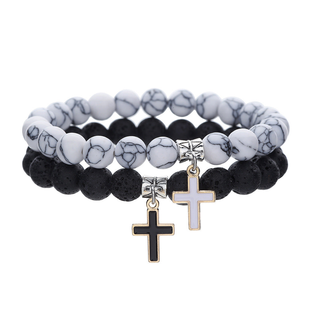 Women's Cross Friendship Couple Bracelet Glass Beaded Bracelet