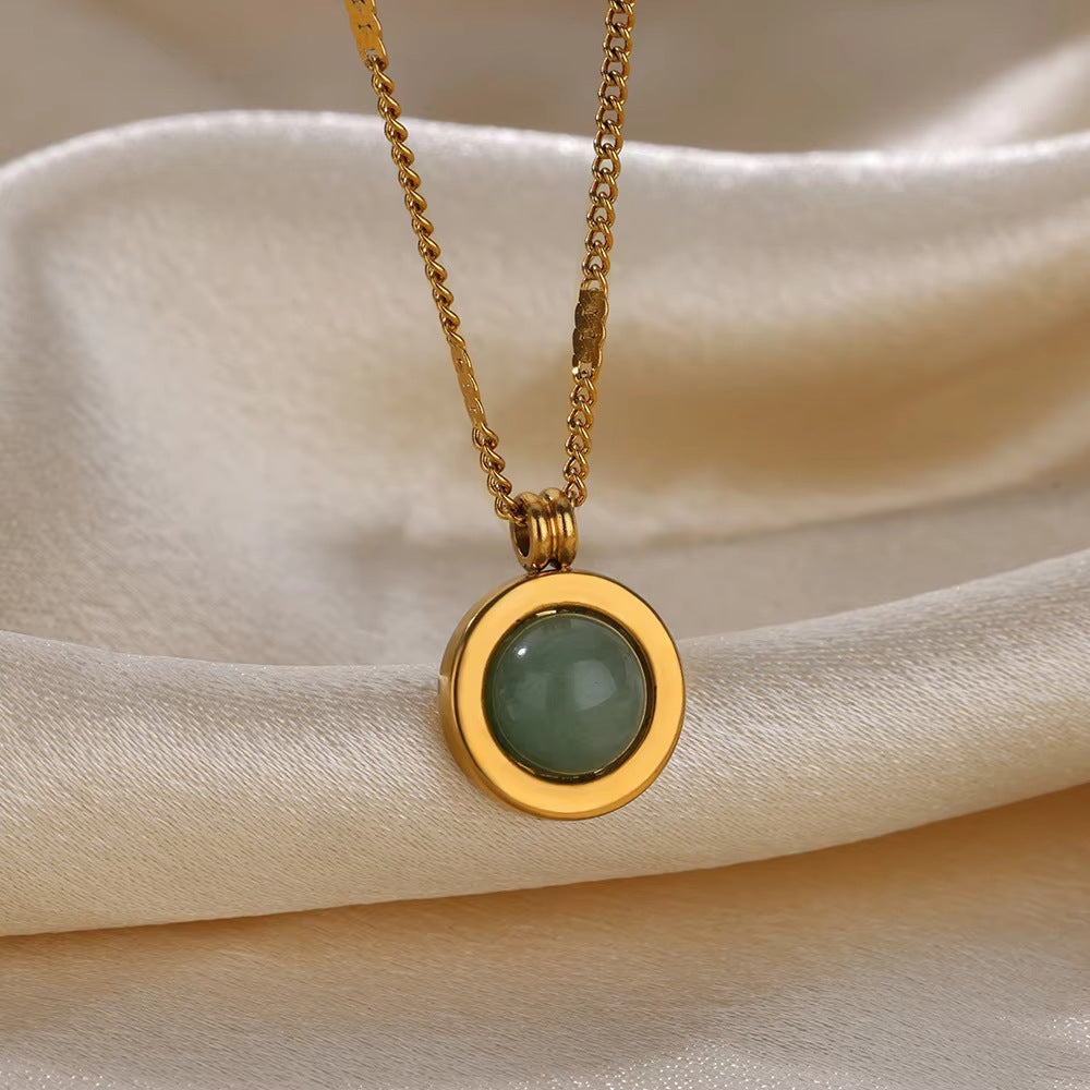 High-grade Oval Cat's Eye Pendant Titanium Steel Necklace