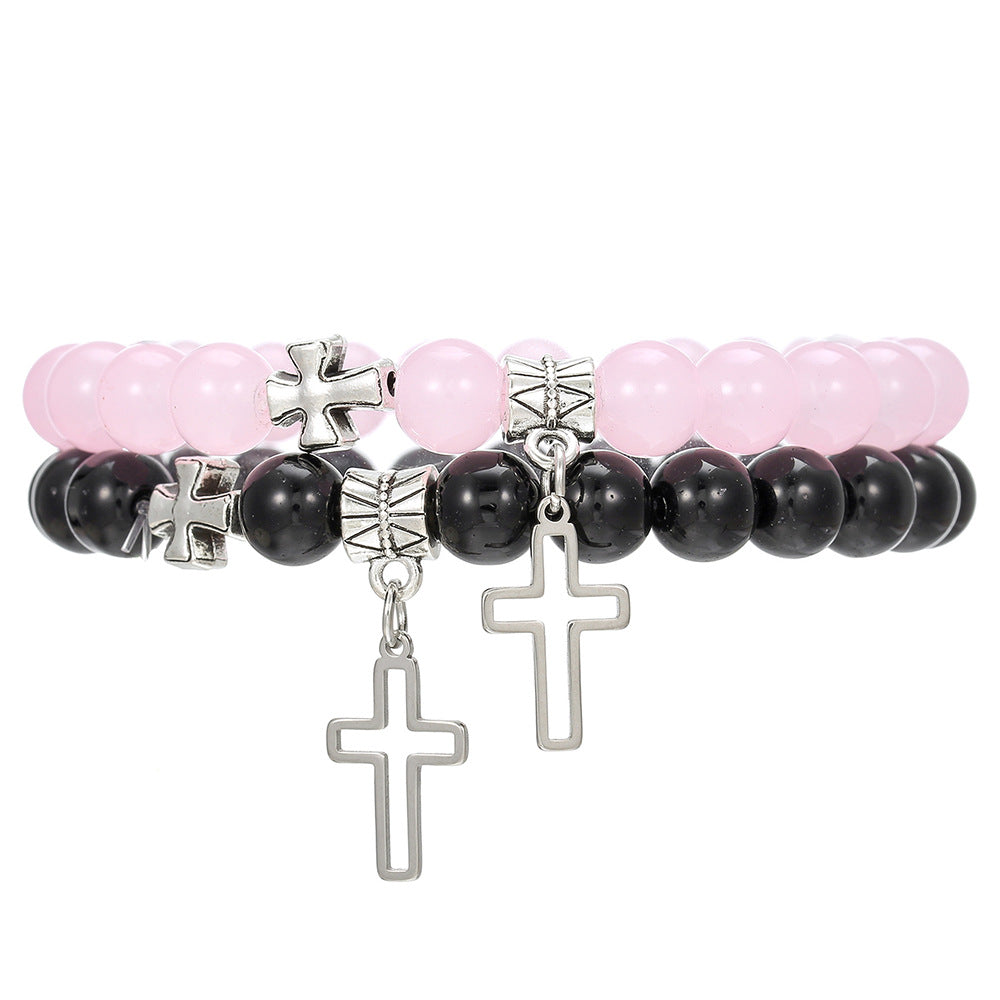 Women's Cross Friendship Couple Bracelet Glass Beaded Bracelet