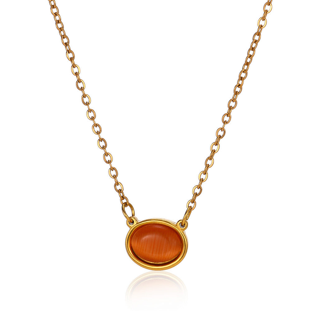 High-grade Oval Cat's Eye Pendant Titanium Steel Necklace