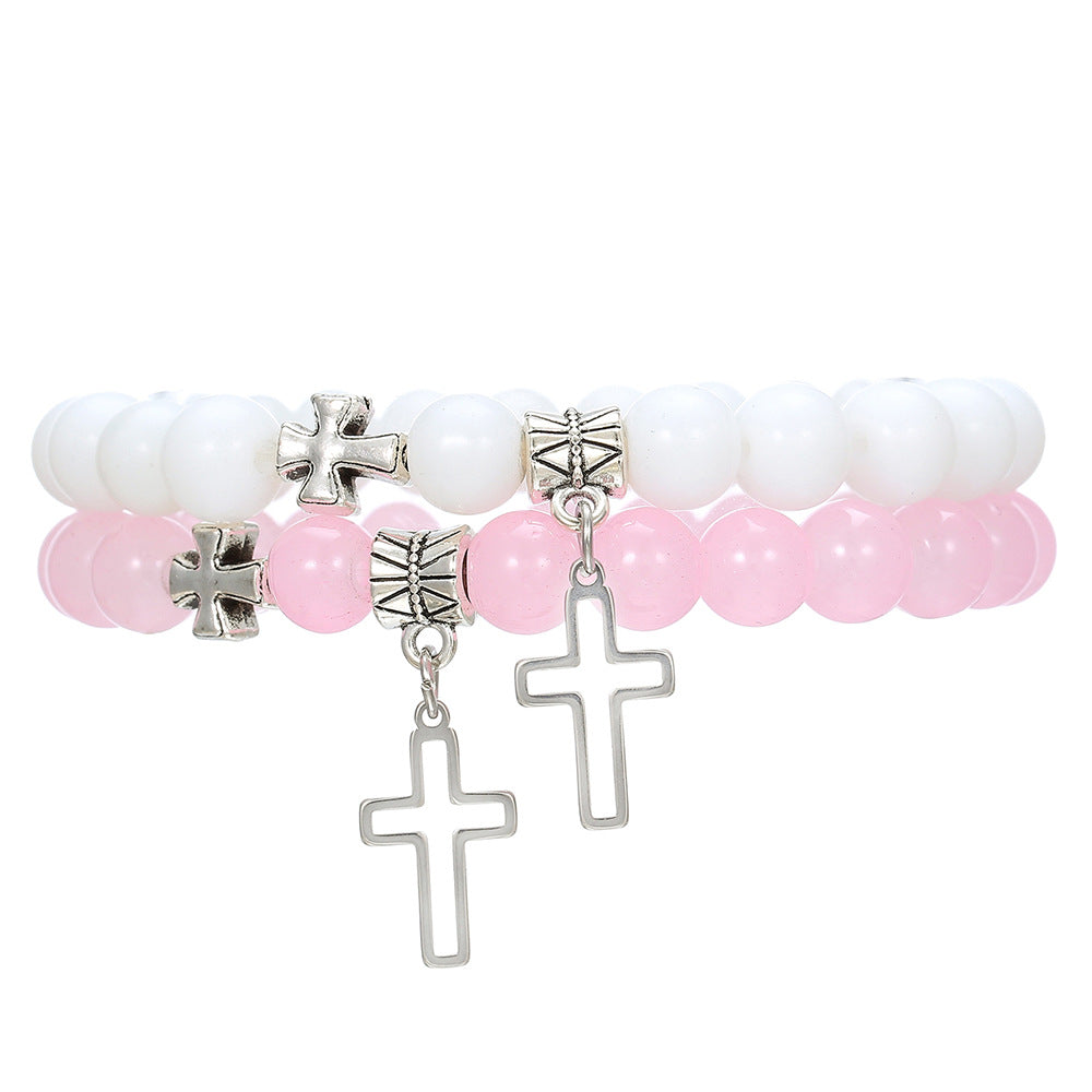 Women's Cross Friendship Couple Bracelet Glass Beaded Bracelet