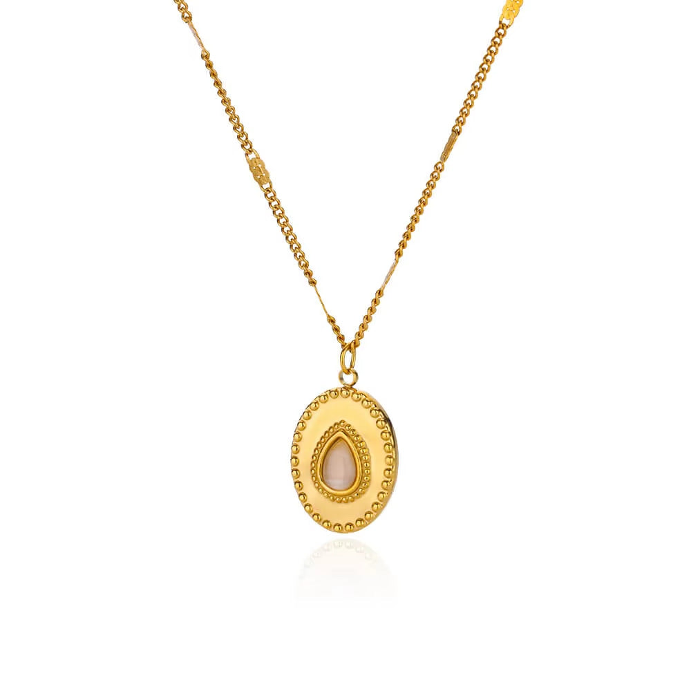 High-grade Oval Cat's Eye Pendant Titanium Steel Necklace