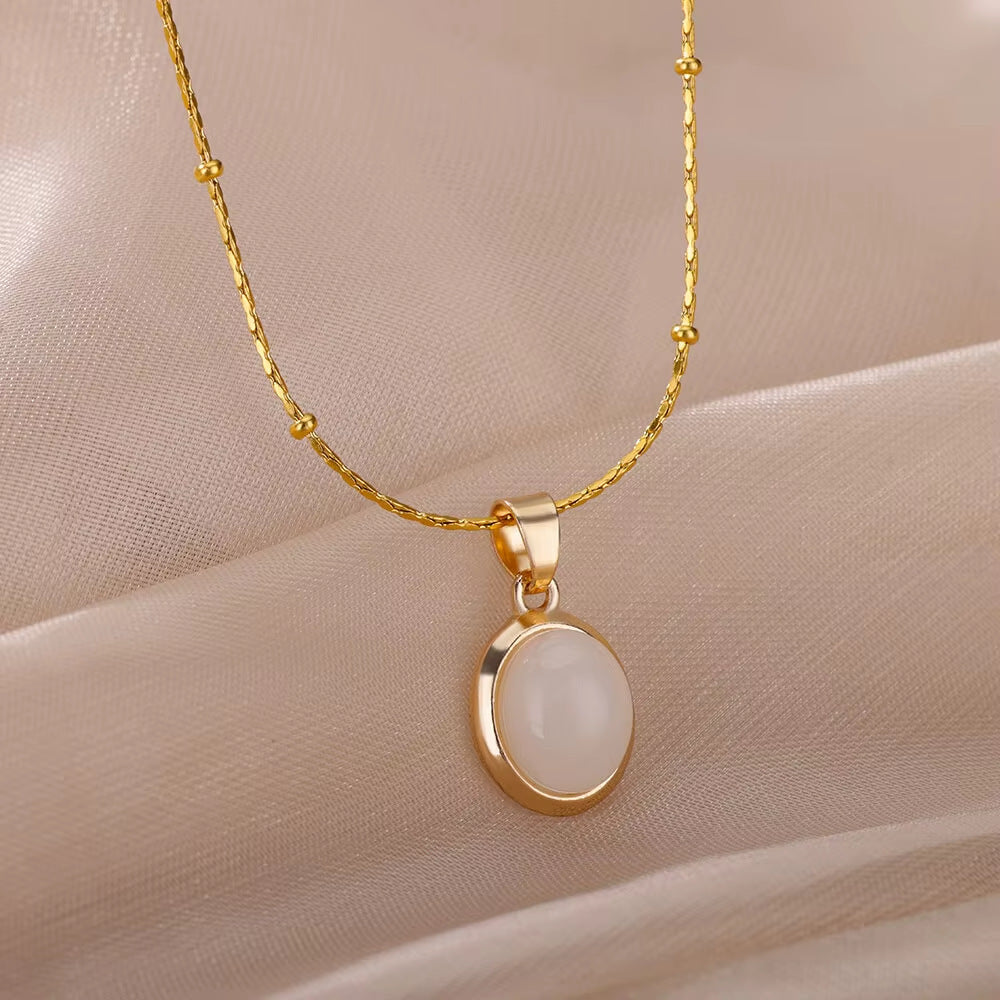 High-grade Oval Cat's Eye Pendant Titanium Steel Necklace