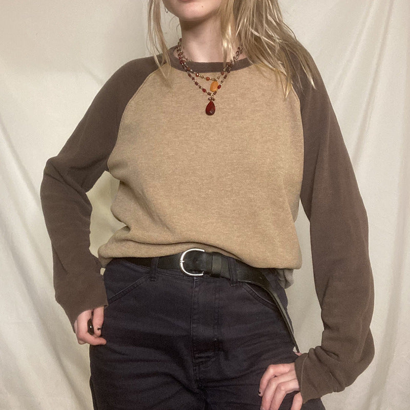 Round Neck Long-sleeved T-shirt Loose Casual Pullover Tops For Women