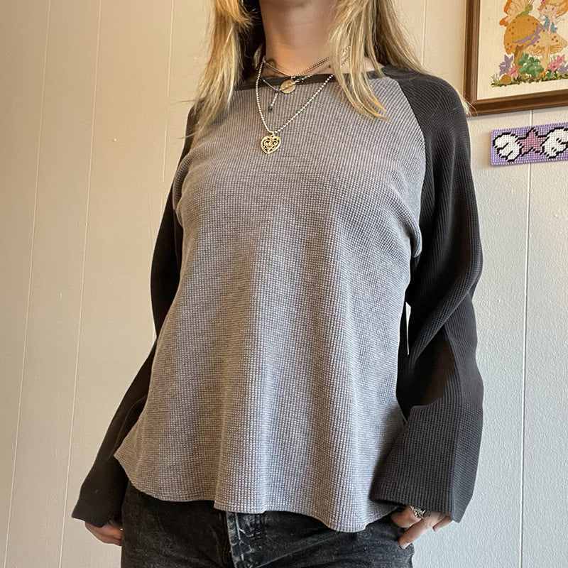 Round Neck Long-sleeved T-shirt Loose Casual Pullover Tops For Women